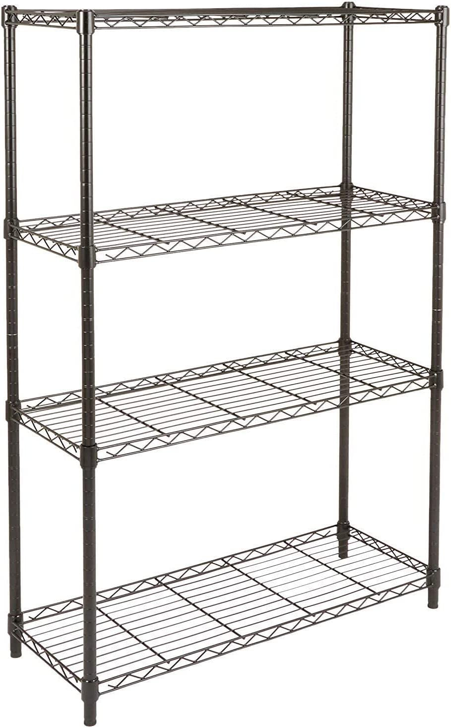 4-Shelf Storage Unit with Height Adjustable Shelves and Levelling Feet, 640 Kg Max Weight, Black, 35.6 Cm D X 91.4 Cm W X 137.1 Cm H
