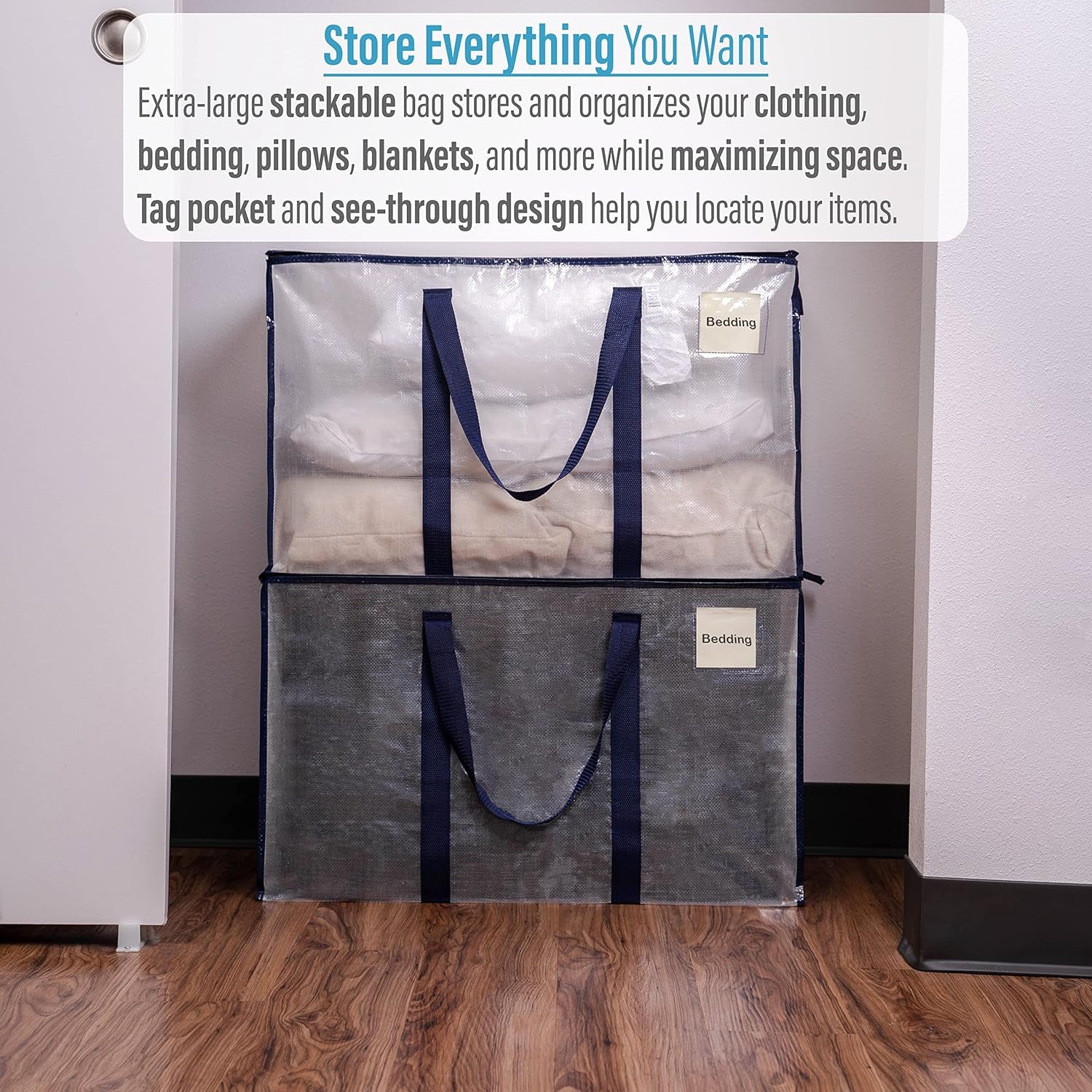 8 Pack Extra Large Moving Storage Bags with Zips, Heavy-Duty Organizer Tote, Moving Box Alternative, Packing Supply, Clothes Storage Bin, Tag Pocket for Label, Water-Resistant (Clear, 8 Pack)